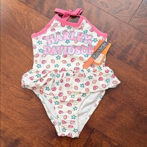 Harley-Davidson Pink and Blue Kids' Swimsuit